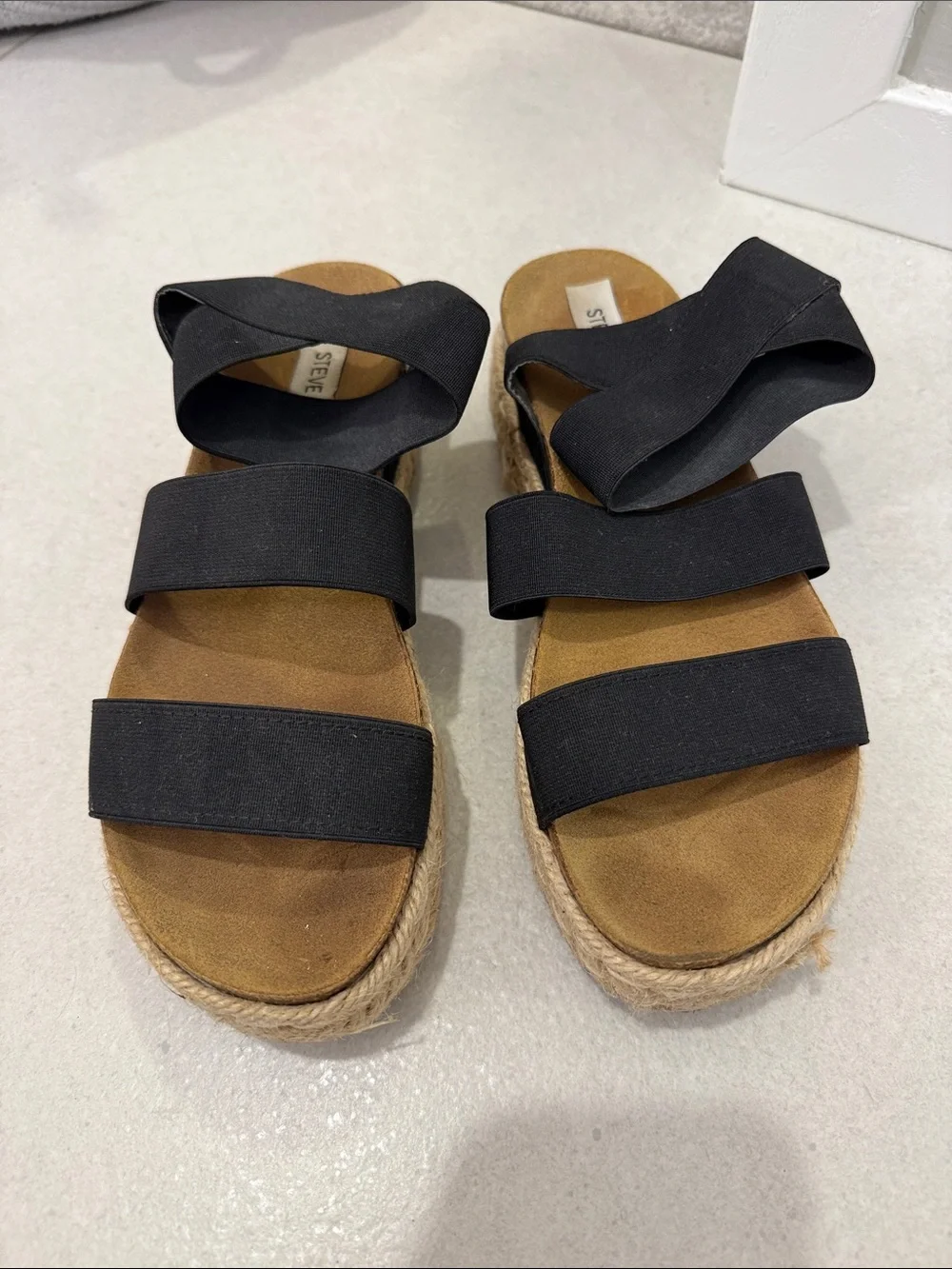 Steve Madden Black Crisscross Elastic Espadrille Slide Sandals